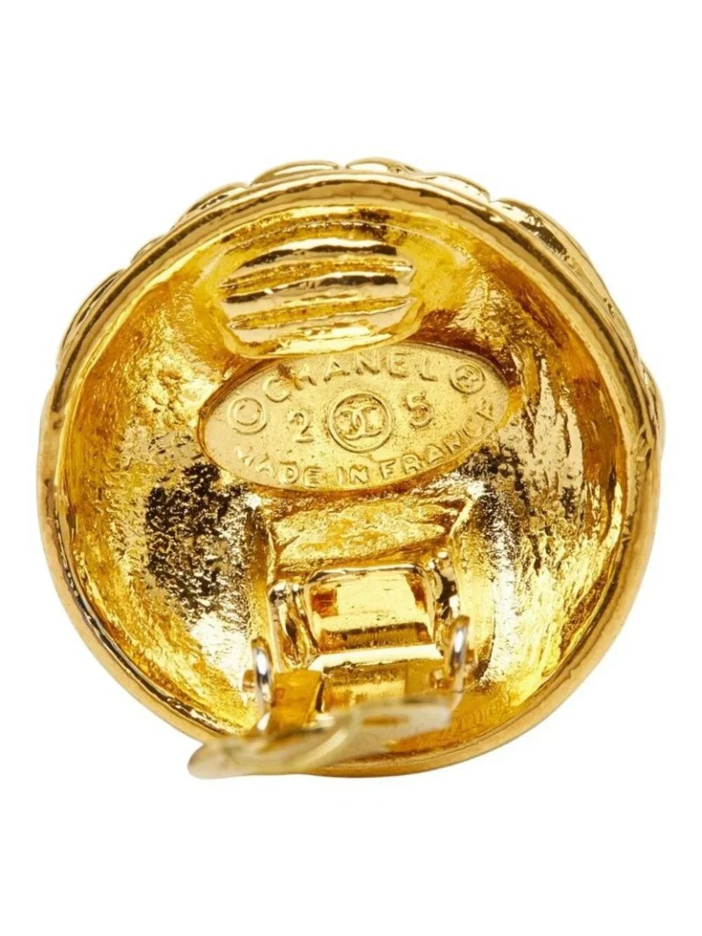 Chanel Vintage Quilted CC Logo Earrings Gold Plated